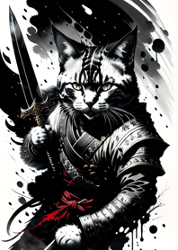 Ink wash cat samurai 38Ae61