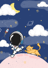 太空人與貓一起跑步