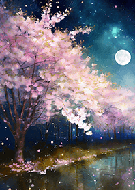 Beautiful night cherry blossoms#1288