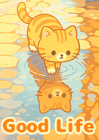 療癒生活-喜歡水窪的虎斑貓小咪1-A黃色