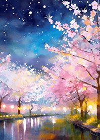 Beautiful night cherry blossoms#1472