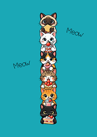 간식을 먹는 귀여운 고양이-청록색