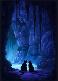 兩隻黑貓在山洞裡探險