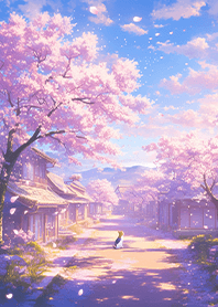 Purple sakura street & calico cat JP