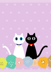 Flowers and two cats light purple