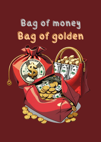 Red bag of money and golden