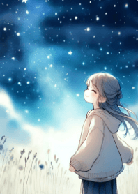 Cute Girl and Night Sky V.23