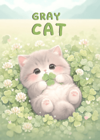 Lovely Gray Cat In Green Clover
