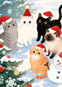 Cute Cat Gang In Christmas Day