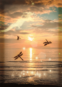 運気上昇【秋の夕焼けの海ととんぼ達】