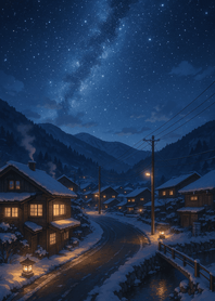 Milky Way Above Winter Village