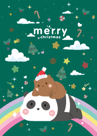 Merry Christmas Rainbow Star Bear Green