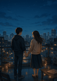 Quiet Rooftop Under Soft Night Sky