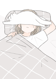 White cat and a sleepy girl