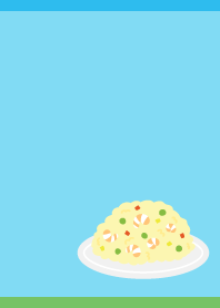 Shrimp pilaf on blue