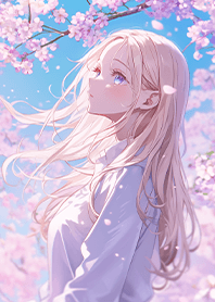 Blonde schoolgirl under sakura JP