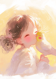 小女孩與玄鳳鸚鵡❤️