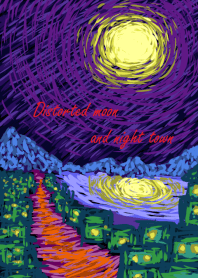 Distorted moon and night town