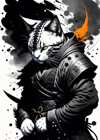 Ink wash cat samurai 9C39fd