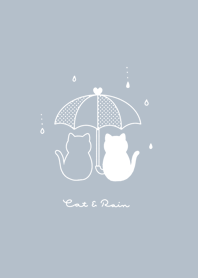 ネコと傘。ブルーベージュ