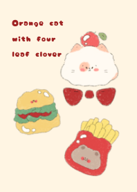 Orange cat with four leaf clover