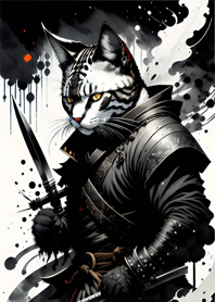 Ink wash cat samurai A520D7