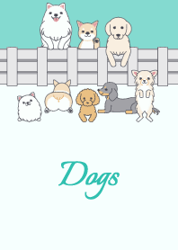 フェンスに集う犬だらけ♡ミントグリーン