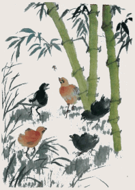 竹林與鳥國畫