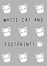 WHITE CAT AND FOOTPRINTS-GRAY