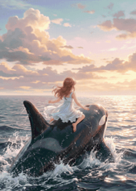 stampAI-Killer whale and girl-VIAntc