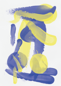 筆でかいた絵具の青と黄色　明るいシンプル