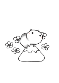 White Cat,Mount Fuji and Cherry Blossoms