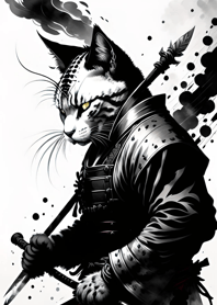 Ink wash cat samurai 376E74