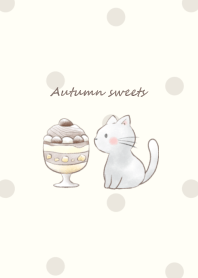 Cat and Autumn sweets -beige- dot