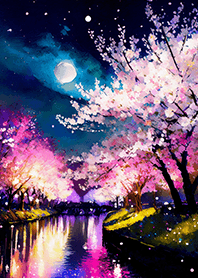 Beautiful night cherry blossoms#1173