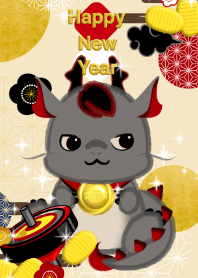 Happy New Year(gold medal, black,dragon)