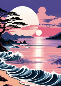 浮世絵 山海桜、月 0EBC1F