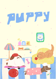 puppy in the living room