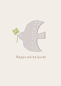 Four-leaf clover and happy white birds