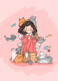 The Little girl and her cute cats