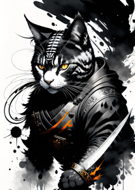 Ink wash cat samurai EB60B6