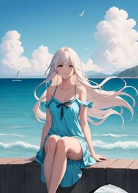 夏の海辺の女の子 8E353D