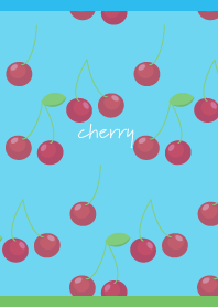 Sweet cherries on blue