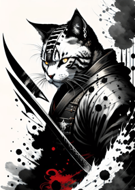 Ink wash cat samurai 971815