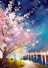 Beautiful night cherry blossoms#1628