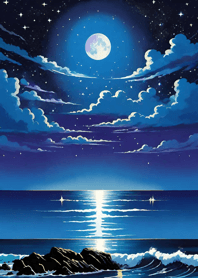 Night by the sea starlit sky moon AAF5