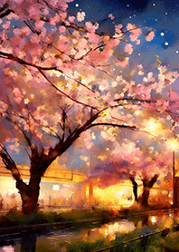 Beautiful night cherry blossoms#1035