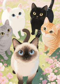 Kawaii Cat Gang in Pink field