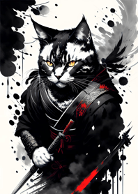 Ink wash cat samurai 52a453