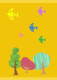 trees and birds on yellow